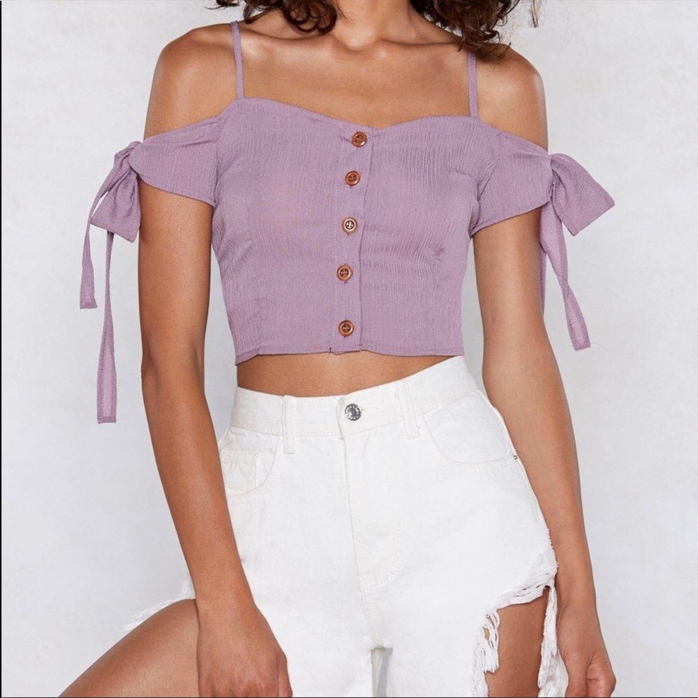 NASTY GAL Cold Shoulder Button Up Crop Top